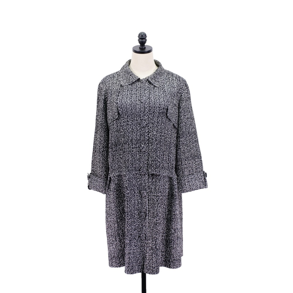 Chico's -3- Black White Paper Fabric Mache Polyester Ovecoat Trench Coat